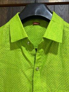 Parrot Green Shirt linen jacquard