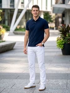 H&M Men's Classic Navy Polo & White Jeans Set