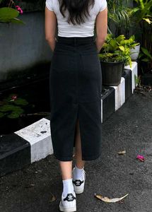 Black Denim Midi Skirt