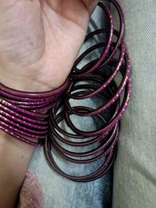Purple &amp; Gold glass kashmiri Bangles Set