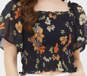 Harpa Navy Blue Floral Bell Sleeve Top