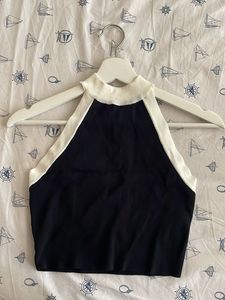 Stylish Black & White Halter Neck Top