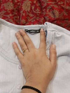 Light Blue Ribbed Button-Down Top