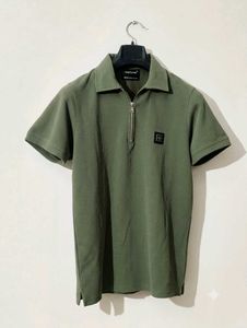 Olive Green Ribbed Quarter Zip Polo