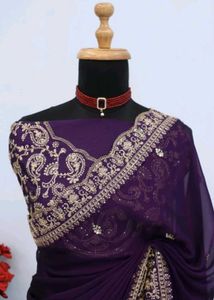 Elegant Purple Saree with Embroidery