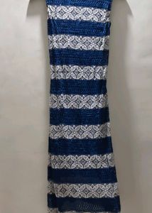 Blue &amp; White Striped Lace Dress