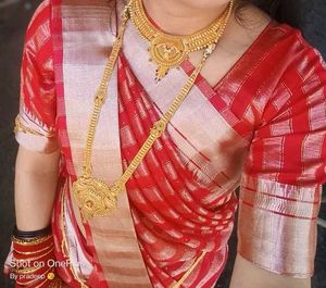 Elegant Red Silk Saree with Gold Border