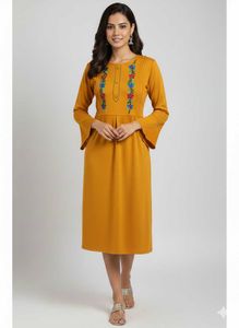 Elegant Woolen Mustard Embroidered Kurti