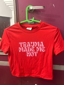 Red "Trauma Made Me Hot" Crop Top