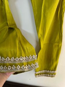 Mehndi Green japan silk embroidery suit pant Set