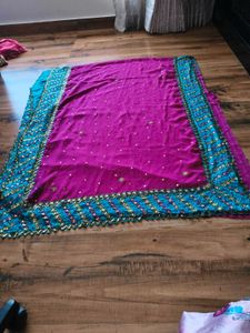 Gorgeous Heavy handwork Pink &amp; Teal Saree