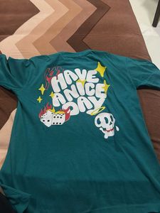 Teal "Have A Nice Day" Skull T-Shirt