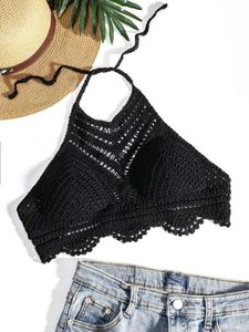 Black Crochet Halter Bikini Top