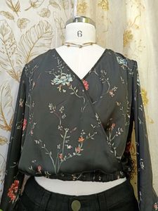 Floral Print Wrap Crop Top
