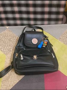 Chic Black Faux Leather Backpack