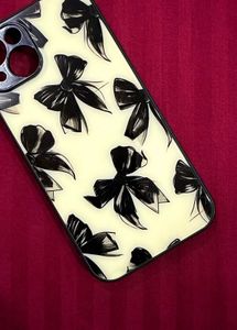 Cute Bow Print Glass back Phone Case -iphone 13
