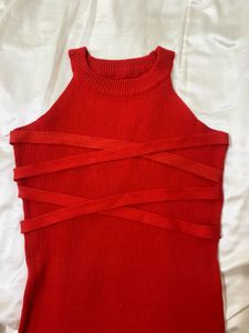 Red Ribbed Bodycon Dress