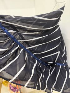 ruffle Stylish Navy Striped Tiered Saree