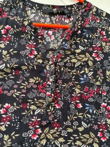 Black Floral Print A-Line Top