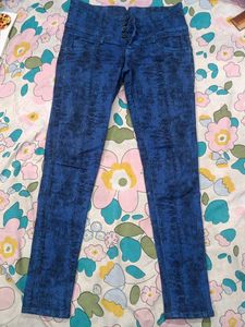 Blue High-Waisted Printed Jeans
