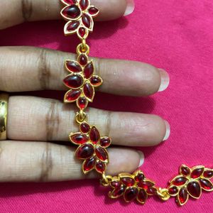 Elegant Red Stone Lotus Necklace &amp; Earring Set