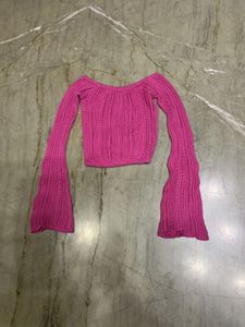 Pink Knit Off-Shoulder Top