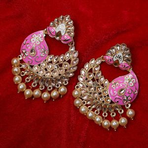 Heavy Elegant Pink Enamel Pearl Earrings