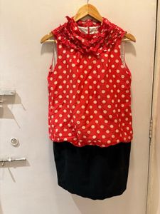Trendy Red Polka Dot Ruffled Dress