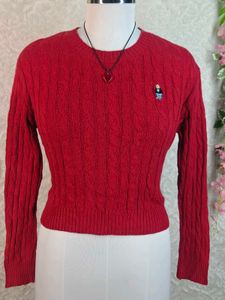 Red Cable Knit Bear Logo Sweater