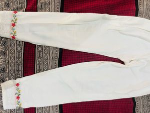 Elegant White Floral Embroidered Kurti Set