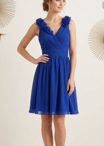 Padded Stunning Royal Blue V-Neck Dress