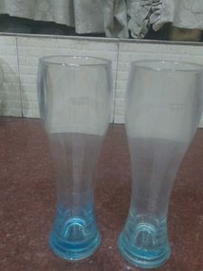 Set of 2 Clear Tall Glasses with Blue Base