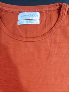 Orange Textured Crew Neck T-Shirt
