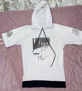 White Graphic Print Hoodie T-Shirt
