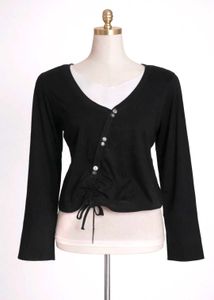 Black Long Sleeve V-Neck Top