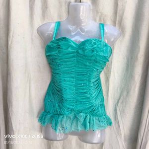 Sparkly Ruched Turquoise Top