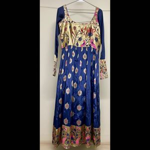 Elegant Blue & Gold Ethnic Gown