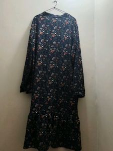 Vintage Floral Print navy midi dress