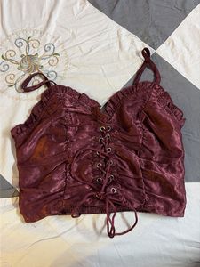 Burgundy Corset Crop Top