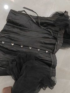 Black Off-Shoulder Corset Top with Tulle Sleeves