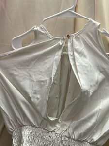 White Cold Shoulder Pearl Embellished backless Top