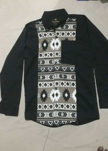 Men's Black Patterned Button-Up Shirt