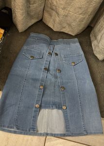 Denim Button-Front Skirt