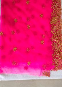 Pink Net Dupatta for lehenga
