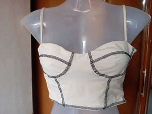 Cream Corset Top with Contrast Stitching