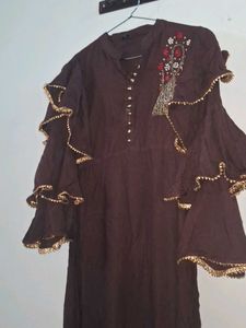 Elegant Brown Ruffle Sleeve Dress🤎