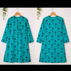 Teal Printed Cotton Kurti triangle tree