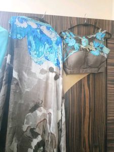 Printed Stiched Saree with Padded Blous