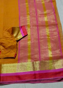Orange Saree with Pink &amp; Gold Border