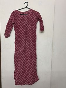 Maroon Printed Cotton Kurta